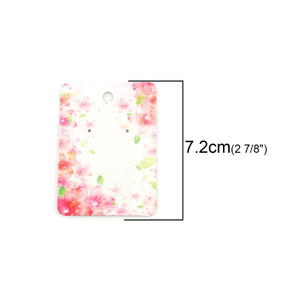 紙 ジュエリー　ネックレス　イヤリング　ディスプレイ　カード 長方形 ピンク 桜パターン 72mm x 52mm、 50 枚 の画像