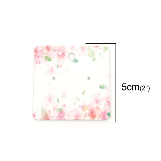 紙 ジュエリー　イヤリング　ディスプレイカード 正方形 ピンク 桜パターン 50mm x 50mm、 50 枚 の画像