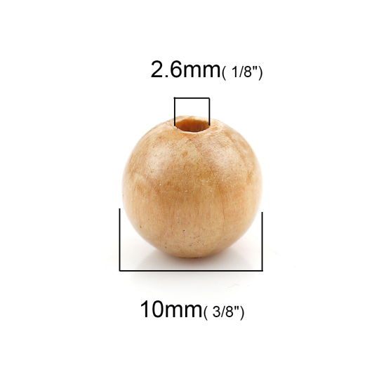 ウッド ビーズ 円形 ナチュラル 約 10mm直径、 穴：約 2.6mm、 50 個 の画像