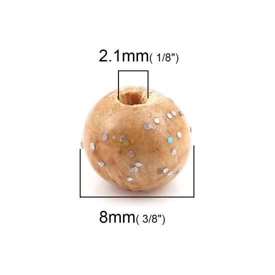 ウッド ビーズ 円形 ナチュラル きらめき 約 8mm直径、 穴：約 2.1mm、 100 個 の画像