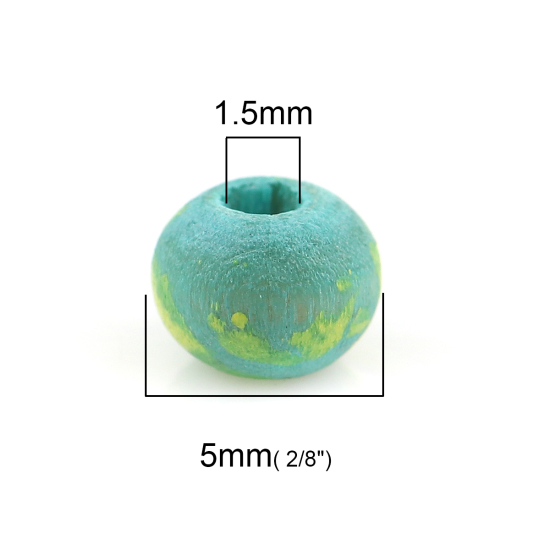 ウッド ビーズ 円形 緑青 約 5mm直径、 穴：約 1.5mm、 100 個 の画像