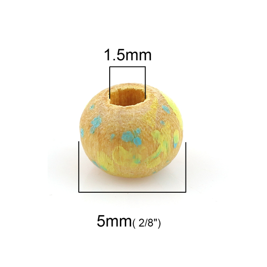ウッド ビーズ 円形 ベージュ色 スポット柄 約 5mm直径、 穴：約 1.5mm、 100 個 の画像