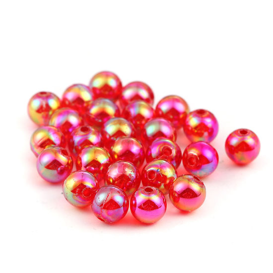Image de Perles en Acrylique Rond Rouge Couleur AB Coloré 8mm Dia, Taille de Trou: 1.5mm, 300 Pcs