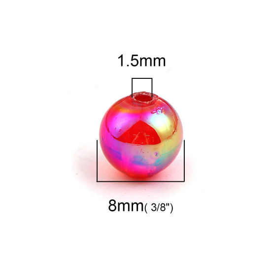 Image de Perles en Acrylique Rond Rouge Couleur AB Coloré 8mm Dia, Taille de Trou: 1.5mm, 300 Pcs
