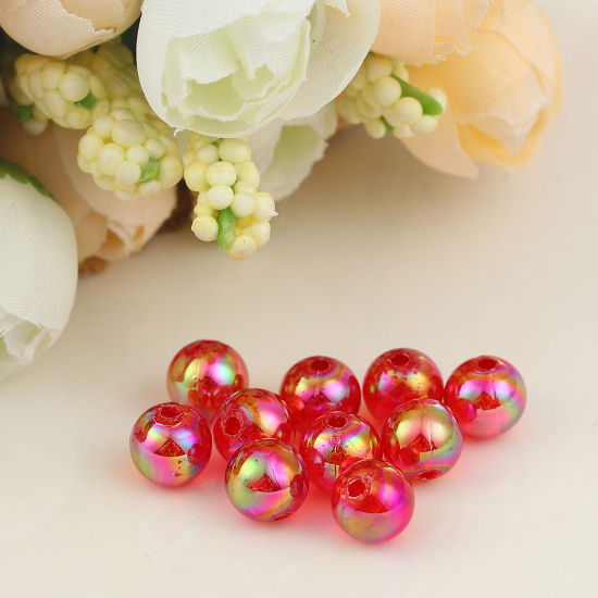 Image de Perles en Acrylique Rond Rouge Couleur AB Coloré 8mm Dia, Taille de Trou: 1.5mm, 300 Pcs