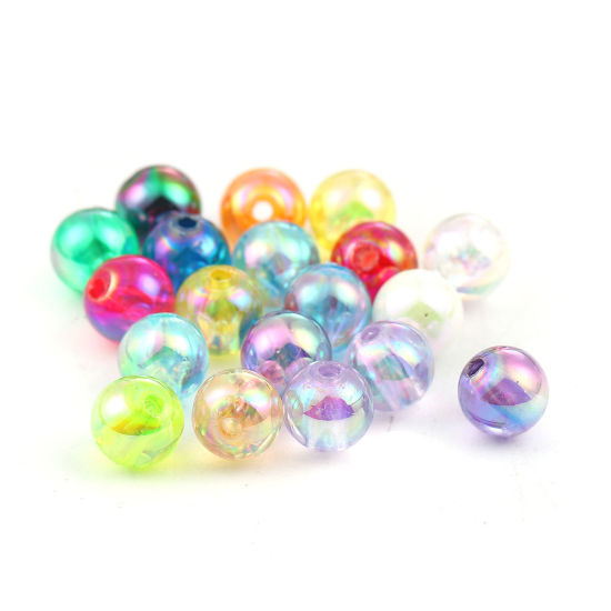 Image de Perles en Acrylique Rond Rouge Couleur AB Coloré 8mm Dia, Taille de Trou: 1.5mm, 300 Pcs