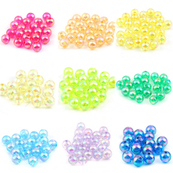 Image de Perles en Acrylique Rond Rouge Couleur AB Coloré 8mm Dia, Taille de Trou: 1.5mm, 300 Pcs