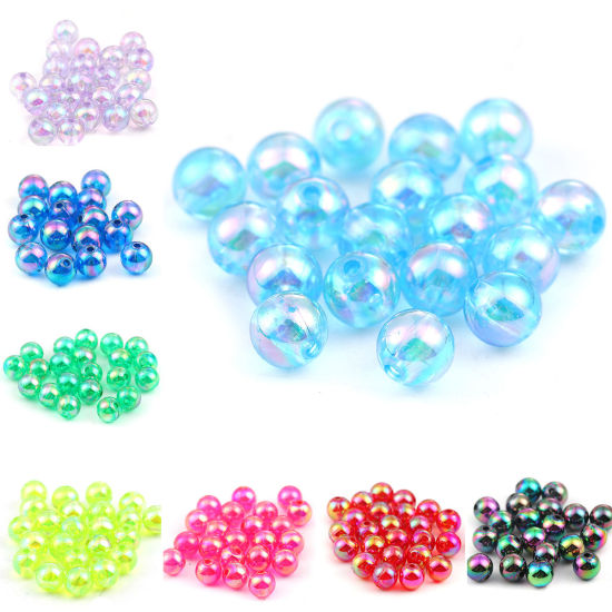 Image de Perles en Acrylique Rond Rouge Couleur AB Coloré 8mm Dia, Taille de Trou: 1.5mm, 300 Pcs