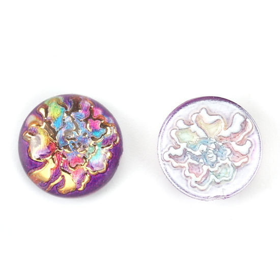 Image de Cabochon Dôme en Acrylique Rond Multicolore Fleurs 10mm Dia, 200 Pcs