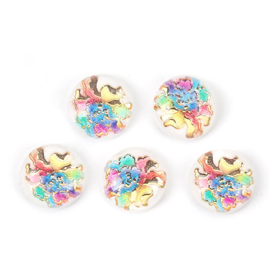 Image de Cabochon Dôme en Acrylique Rond Multicolore Fleurs 10mm Dia, 200 Pcs