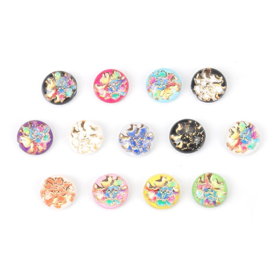 Image de Cabochon Dôme en Acrylique Rond Multicolore Fleurs 10mm Dia, 200 Pcs
