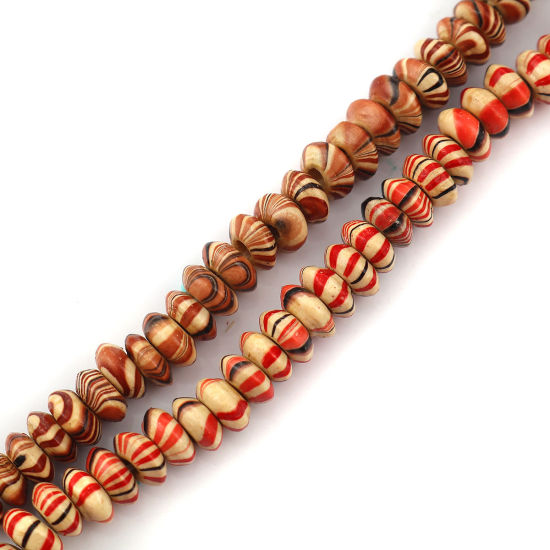Image de Perles en Bois Naturel Abaque Brun Rayées 7mm - 6mm Dia, Trou: env. 3.4mm - 1.8mm, 51cm long, 2 Enfilades (Env. 165 PCs/Enfilade)