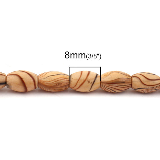 ウッド ビーズ 楕円形 ブラウン 縞模様柄 約 8mm x 5mm、 穴：約 1.8mm - 1.3mm、 46cm 長さ、 2 連 （約 60PCS /一連） の画像