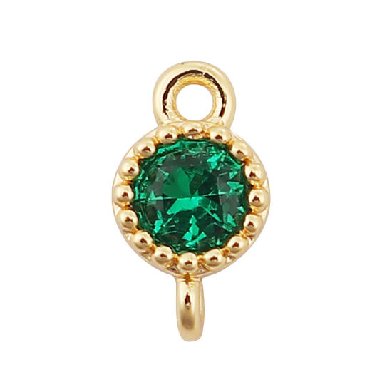 Immagine di Ottone Connettore Tondo 18K Vero Oro Placcato Verde Strass 7mmx 4mm, 3 Pz