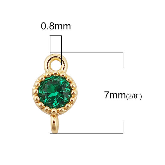 Immagine di Ottone Connettore Tondo 18K Vero Oro Placcato Verde Strass 7mmx 4mm, 3 Pz