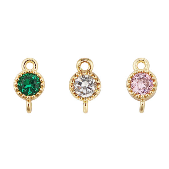 Immagine di Ottone Connettore Tondo 18K Vero Oro Placcato Verde Strass 7mmx 4mm, 3 Pz