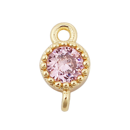 Immagine di Ottone Connettore Tondo 18K Vero Oro Placcato Verde Strass 7mmx 4mm, 3 Pz
