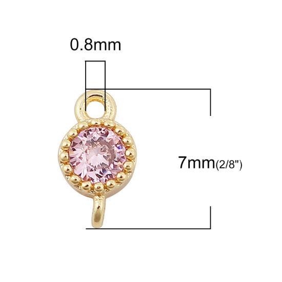 Immagine di Ottone Connettore Tondo 18K Vero Oro Placcato Verde Strass 7mmx 4mm, 3 Pz