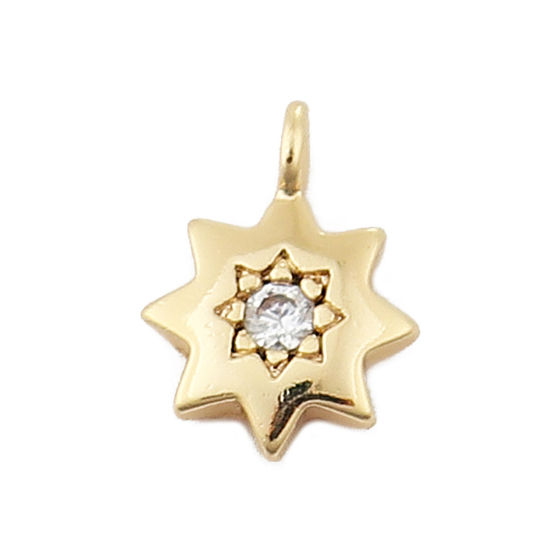 Immagine di Ottone Charms Poligono 18K Vero Oro Placcato Trasparente Strass 8mmx 6mm, 3 Pz