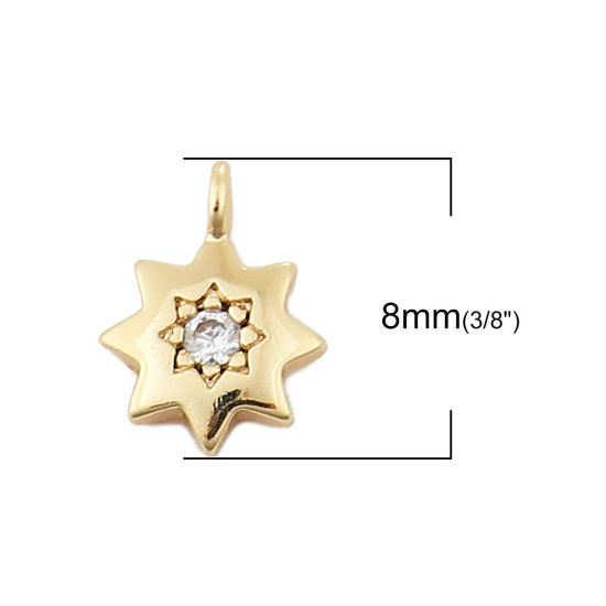 Immagine di Ottone Charms Poligono 18K Vero Oro Placcato Trasparente Strass 8mmx 6mm, 3 Pz