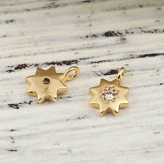 Immagine di Ottone Charms Poligono 18K Vero Oro Placcato Trasparente Strass 8mmx 6mm, 3 Pz