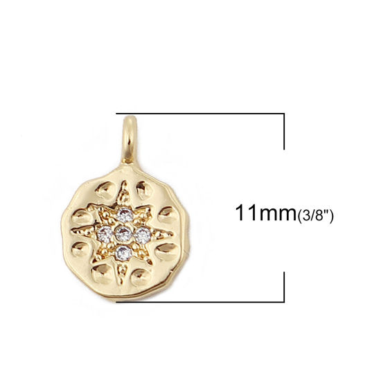 Immagine di Ottone Charms Tondo 18K Vero Oro Placcato Fiore Trasparente Strass 11mmx 8mm, 3 Pz
