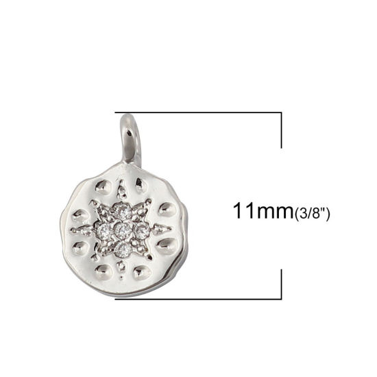 Immagine di Ottone Charms Tondo 18K Vero Oro Placcato Fiore Trasparente Strass 11mmx 8mm, 3 Pz