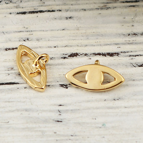 Picture of Brass Charms Eye 18K Real Gold Plated 10mm( 3/8") x 6mm( 2/8"), 5 PCs