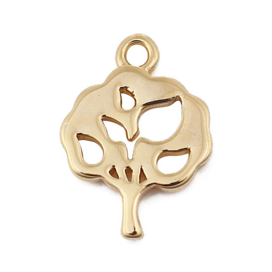 Picture of Brass Charms Tree 18K Real Gold Plated 13mm( 4/8") x 10mm( 3/8"), 3 PCs