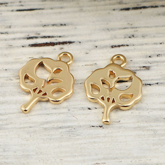 Picture of Brass Charms Tree 18K Real Gold Plated 13mm( 4/8") x 10mm( 3/8"), 3 PCs