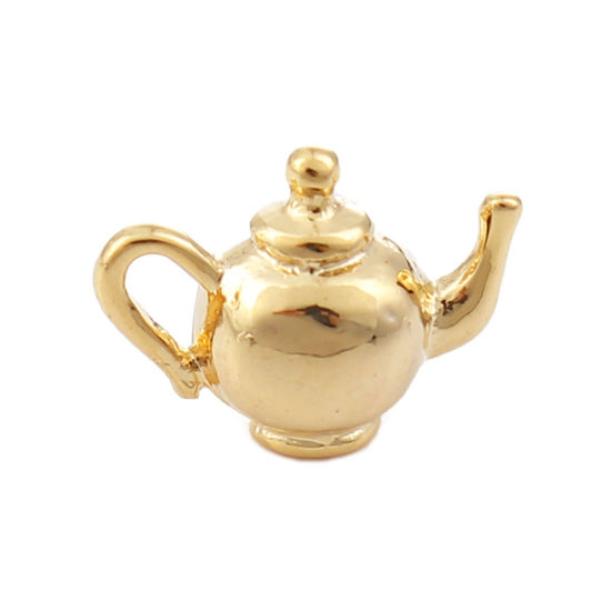 Immagine di Ottone 3D Charms Teiera 18K Vero Oro Placcato 15mmx 11mm, 3 Pz