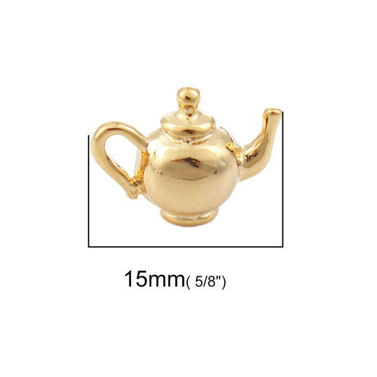 Immagine di Ottone 3D Charms Teiera 18K Vero Oro Placcato 15mmx 11mm, 3 Pz