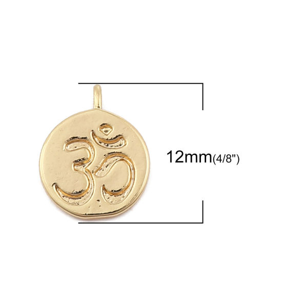 Immagine di Ottone Charms Tondo 18K Vero Oro Placcato Yoga OM 12mmx 9mm, 3 Pz