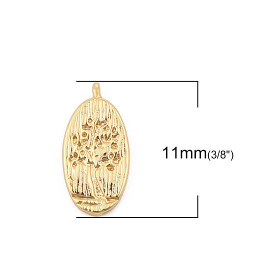 Immagine di Ottone Charms Ovale 18K Vero Oro Placcato Albero 11mmx 6mm, 5 Pz