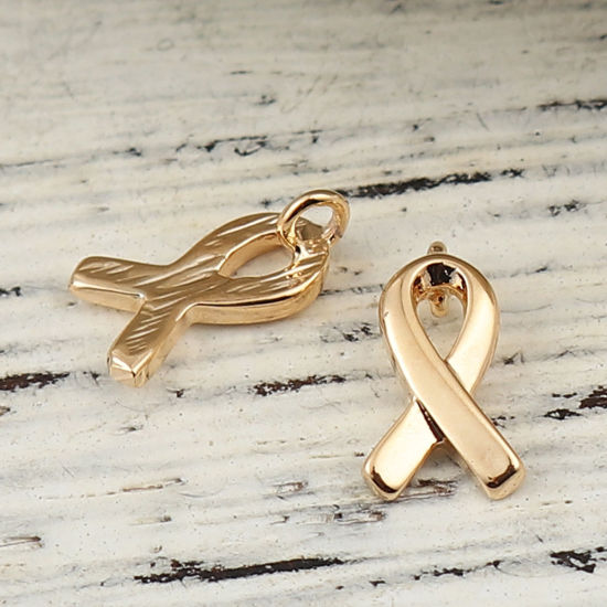 Imagen de Latón Colgantes Charms Cinta 18K Oro Real Chapado 9mm x 5mm, 5 Unidades