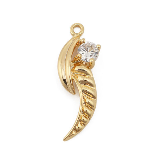 Immagine di Ottone Charms Ali 18K Vero Oro Placcato Trasparente Strass 24mmx 8mm, 3 Pz