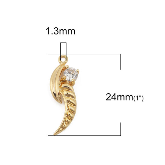 Immagine di Ottone Charms Ali 18K Vero Oro Placcato Trasparente Strass 24mmx 8mm, 3 Pz