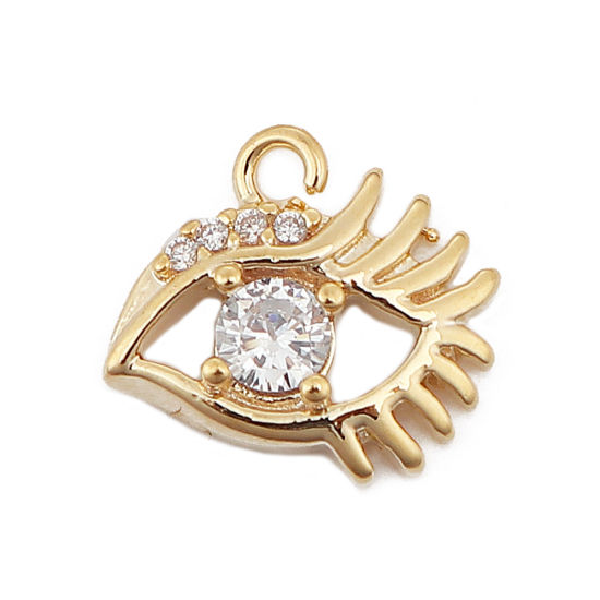 Immagine di Ottone Charms Occhi 18K Vero Oro Placcato Trasparente Strass 11mmx 9mm, 3 Pz
