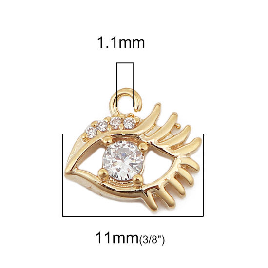 Immagine di Ottone Charms Occhi 18K Vero Oro Placcato Trasparente Strass 11mmx 9mm, 3 Pz