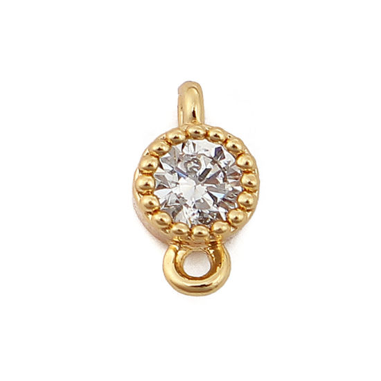 Immagine di Ottone Connettore Tondo 18K Vero Oro Placcato Trasparente Strass 7mmx 4mm, 3 Pz