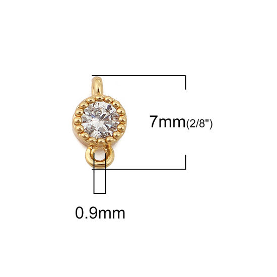 Immagine di Ottone Connettore Tondo 18K Vero Oro Placcato Trasparente Strass 7mmx 4mm, 3 Pz