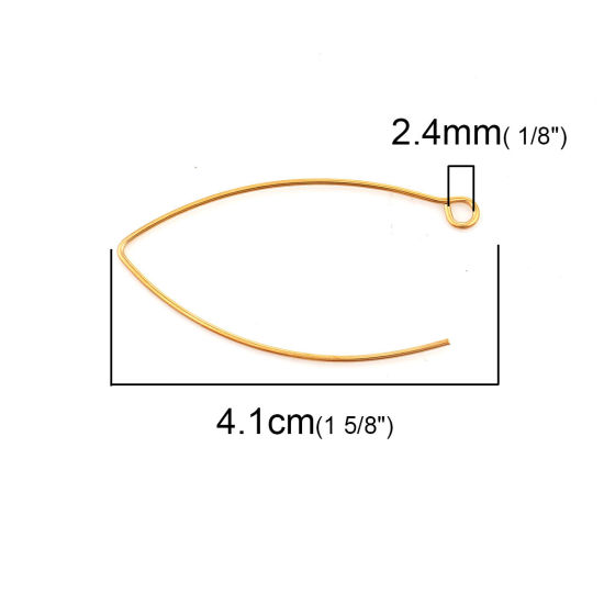 ステンレス鋼 イヤリング部品 金メッキ 41mm x 22mm、 ワイヤーサイズ: （19号）、 5 個 の画像