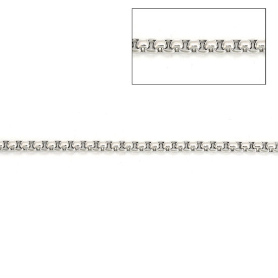 10 メートル ステンレス鋼 ボックスチェーン手作り DIY ジュエリーアクセサリー作りのパーツ シルバートーン 2.5x2.5mm、 の画像