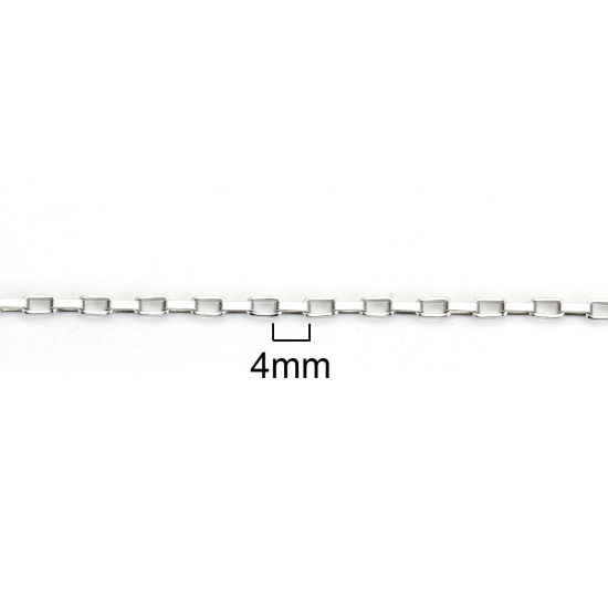 10 メートル ステンレス鋼 ボックスチェーン手作り DIY ジュエリーアクセサリー作りのパーツ シルバートーン 4x2mm、 の画像