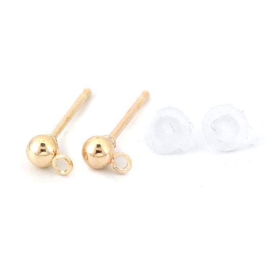 Image de Boucles d'Oreilles Puces en Alliage de Fer Balle Doré avec Boucle, 5mm x 3mm, Epaisseur de Fil: (20 gauge), 100 Pcs