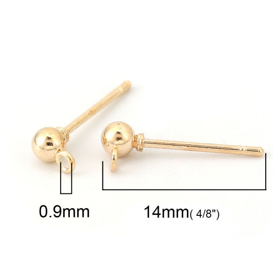 Image de Boucles d'Oreilles Puces en Alliage de Fer Balle Doré avec Boucle, 5mm x 3mm, Epaisseur de Fil: (20 gauge), 100 Pcs
