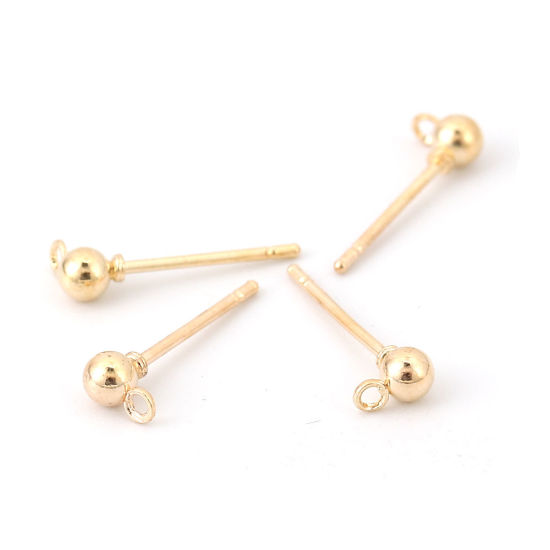 Image de Boucles d'Oreilles Puces en Alliage de Fer Balle Doré avec Boucle, 5mm x 3mm, Epaisseur de Fil: (20 gauge), 100 Pcs