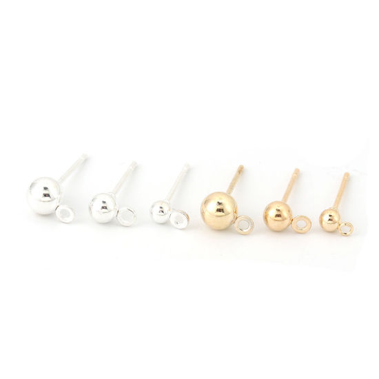 Image de Boucles d'Oreilles Puces en Alliage de Fer Balle Doré avec Boucle, 5mm x 3mm, Epaisseur de Fil: (20 gauge), 100 Pcs
