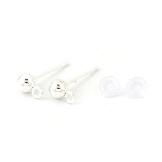 Image de Boucles d'Oreilles Puces en Alliage de Fer Balle Argenté avec Boucle, 6mm x 4mm, Epaisseur de Fil: (20 gauge), 50 Pcs