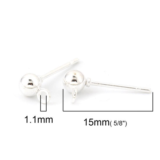 Image de Boucles d'Oreilles Puces en Alliage de Fer Balle Argenté avec Boucle, 6mm x 4mm, Epaisseur de Fil: (20 gauge), 50 Pcs
